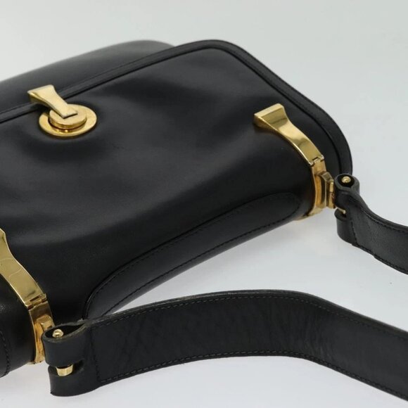 GUCCI Shoulder Bag Leather Black Gold Auth - Picture 6 of 16